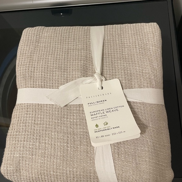 Pottery Barn Belgian Linen Cotton Waffle Weave Cover in Cream BNWT - Picture 1 of 3